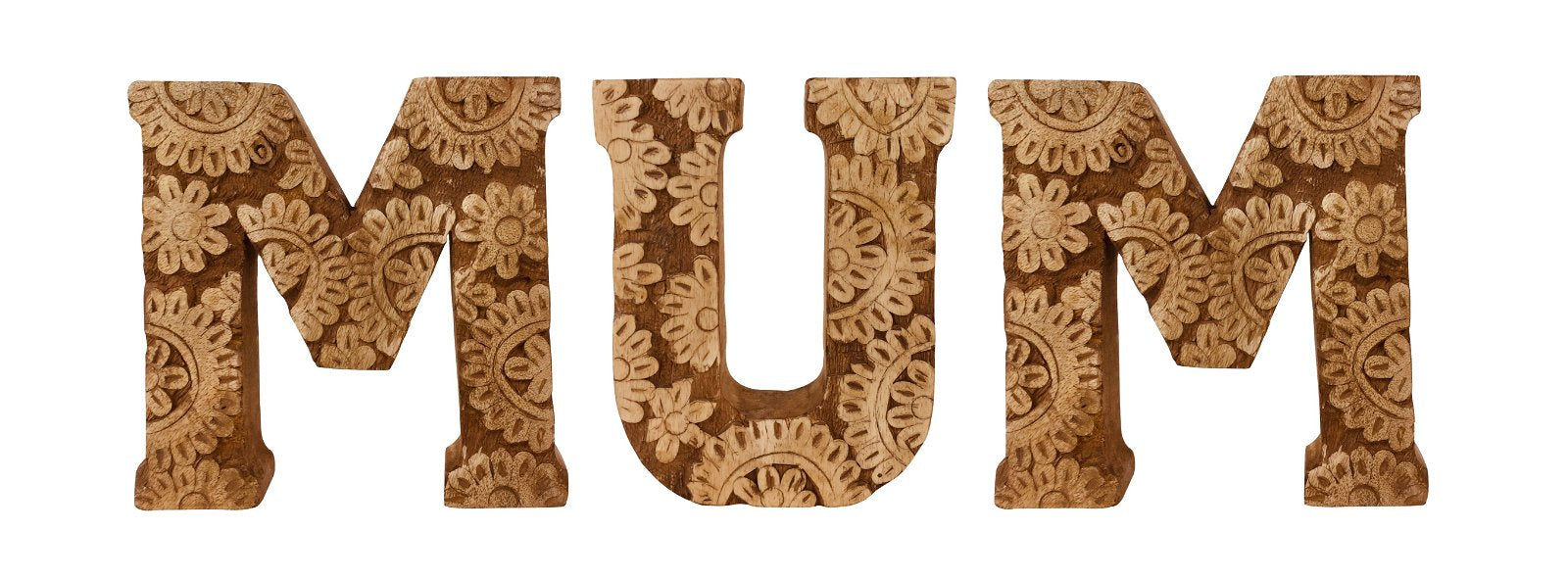 Hand Carved Wooden Flower Letters Mum