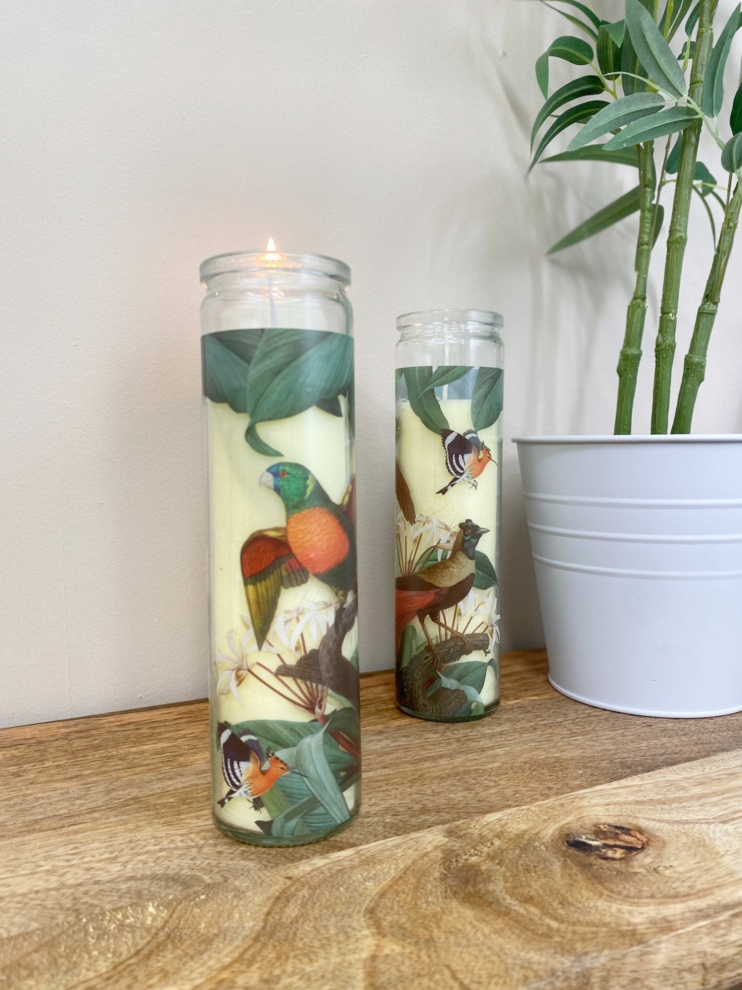 Bird Of Paradise Glass With Candle, Set of Two
