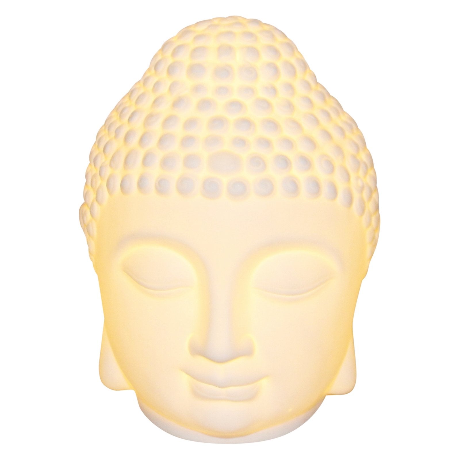 Battery Operated LED Lamp, White Buddha Head, 20cm.