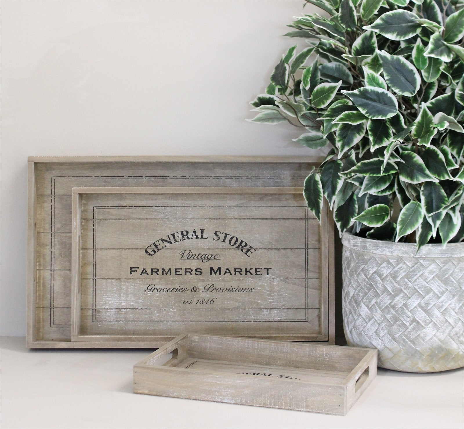 Set Of 3 General Store Wooden Trays With Handles