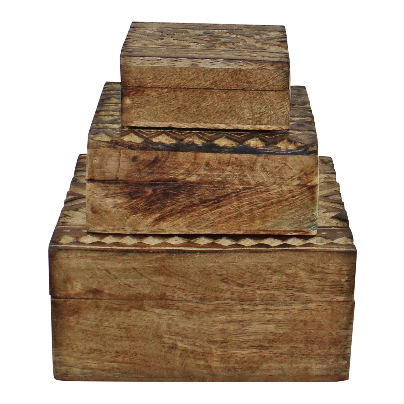 Set of 3 Hand Carved Kasbah Wooden Square Boxes
