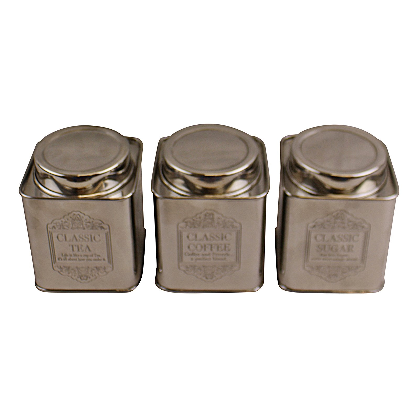 Silver Metal Tea, Coffee & Sugar Storage Tins