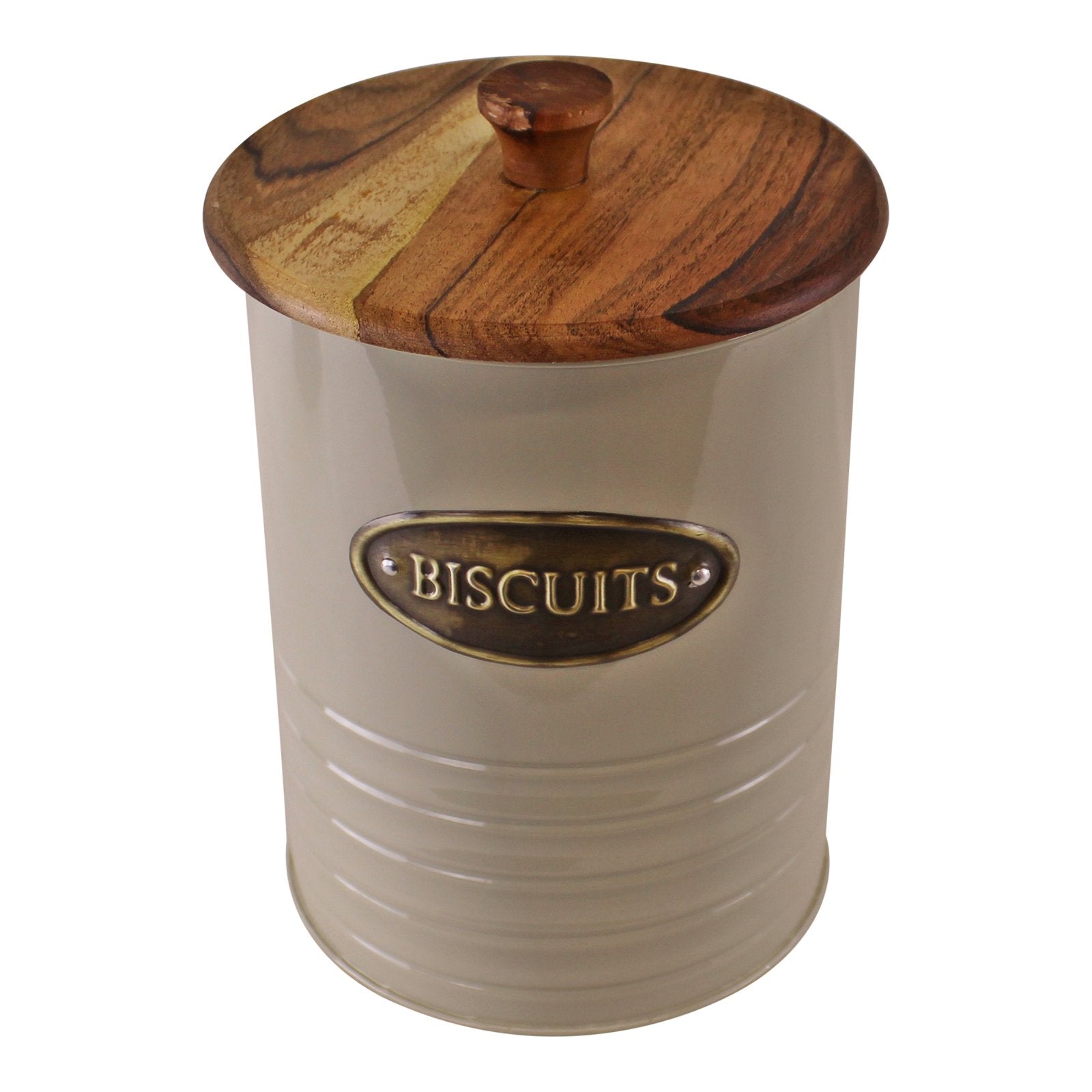 Metal and Acacia Wood Biscuit Tin, 19x15cm