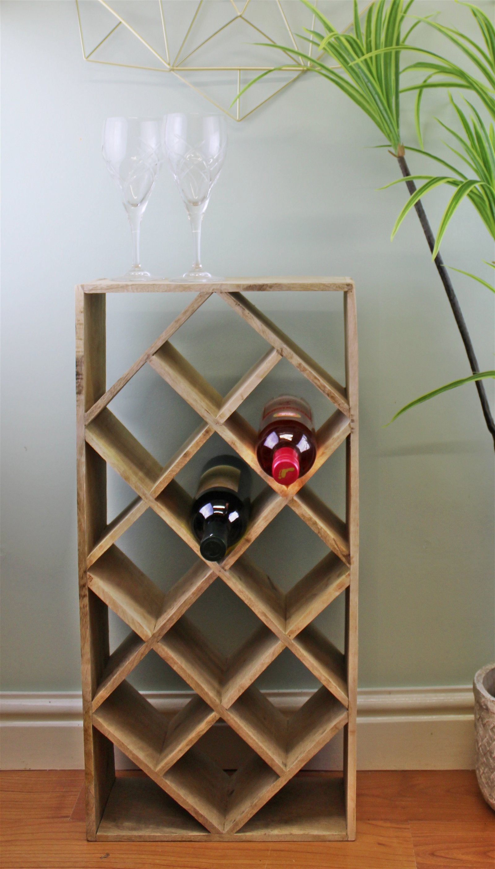 Large Mango Wood Wine Rack, Holds 10 bottles
