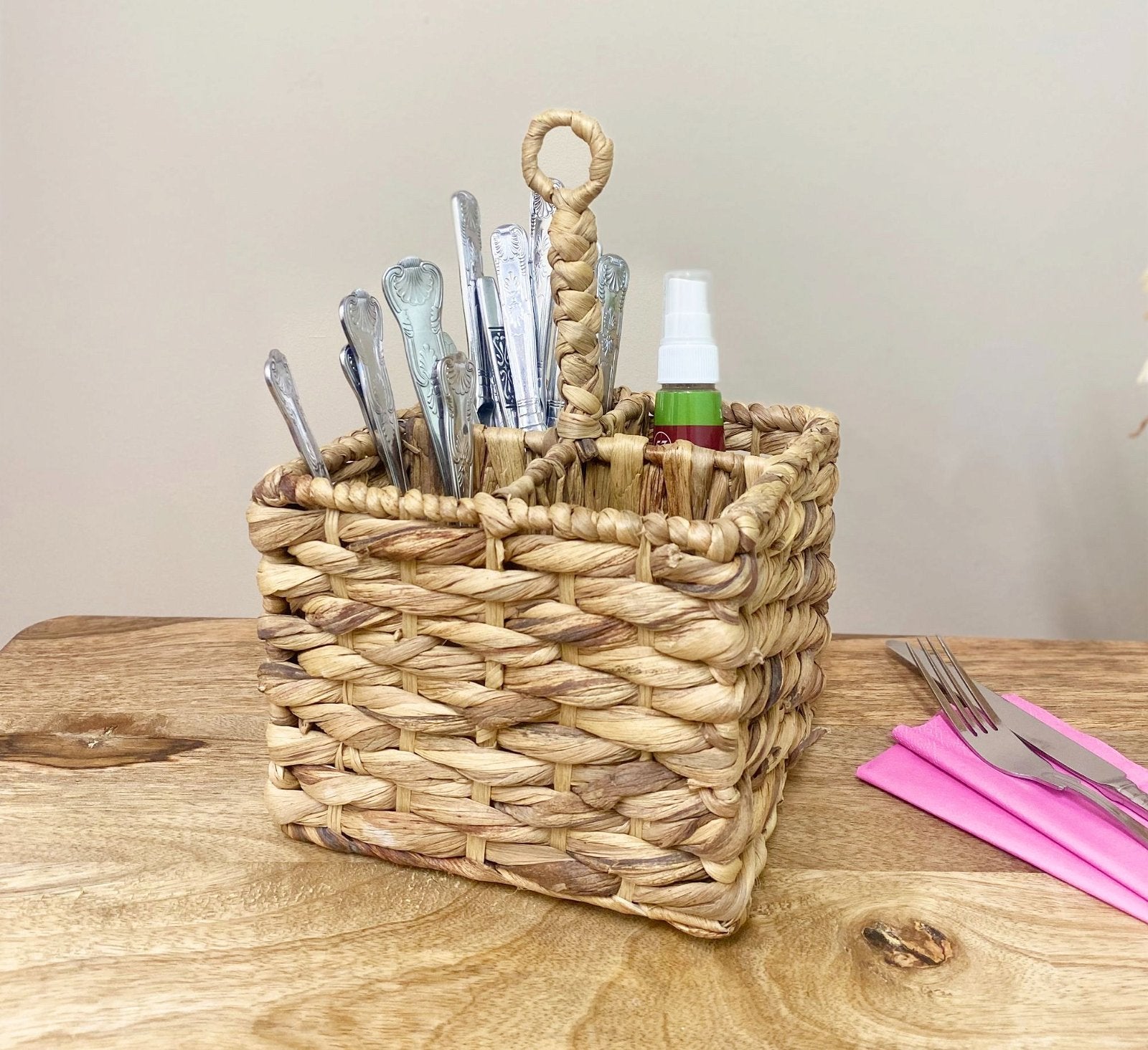 Natural Waterhyacinth Woven Cutlery Holder 26cm