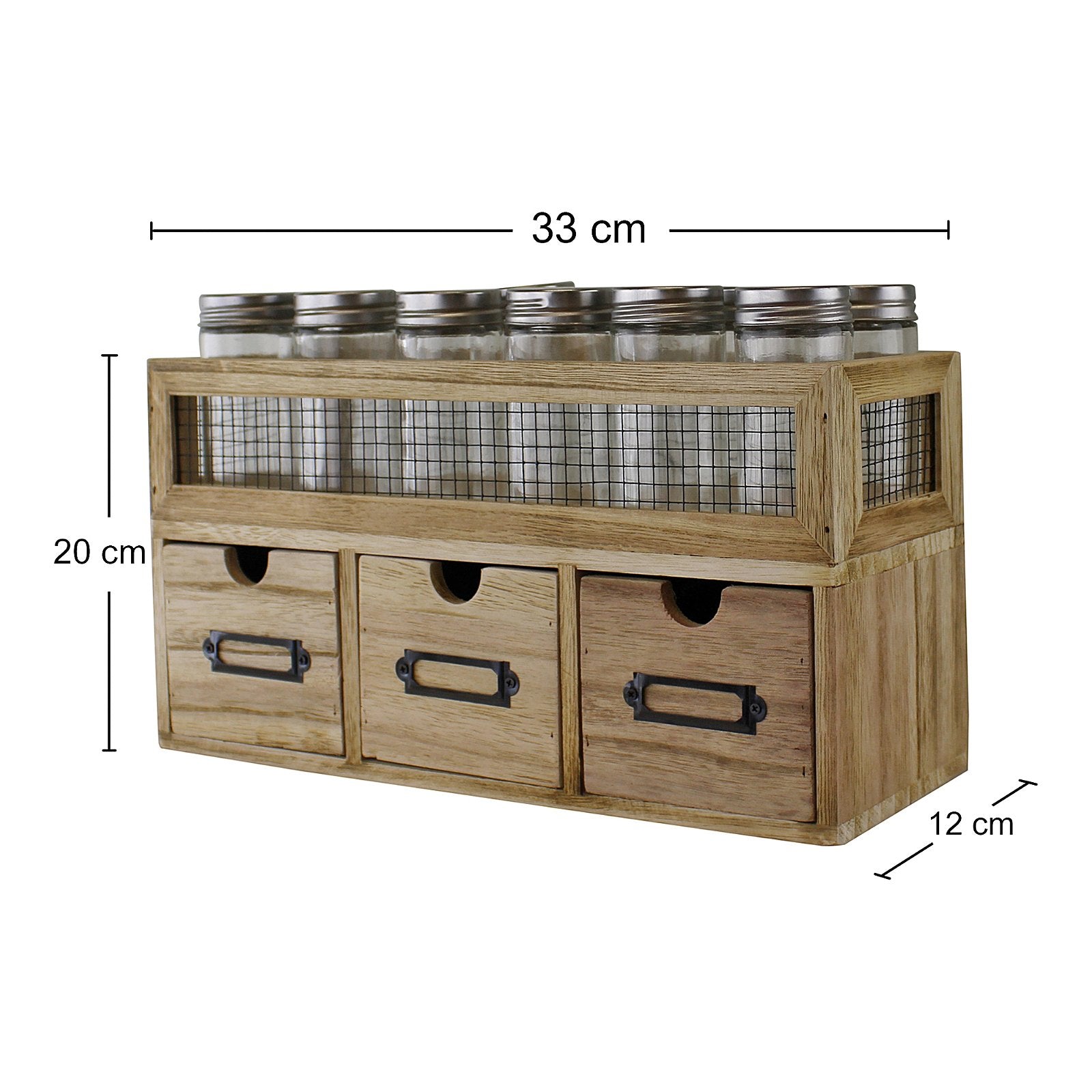 12 Jar Freestanding Spice Rack With Bottles & 3 Drawer Cabinet