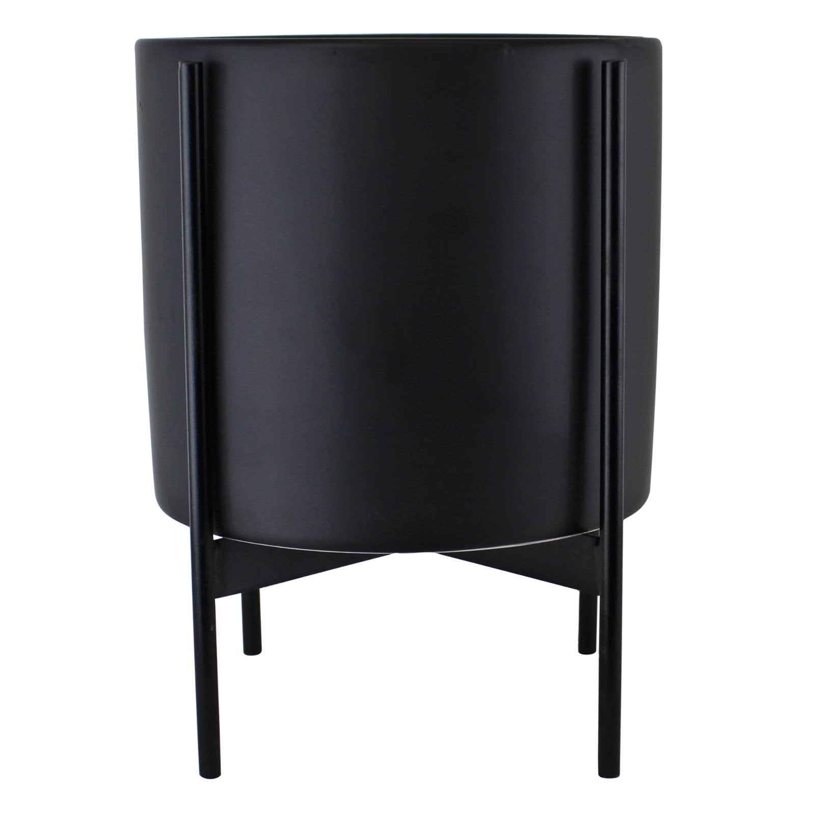 Black Planter With Metal Stand 24cm