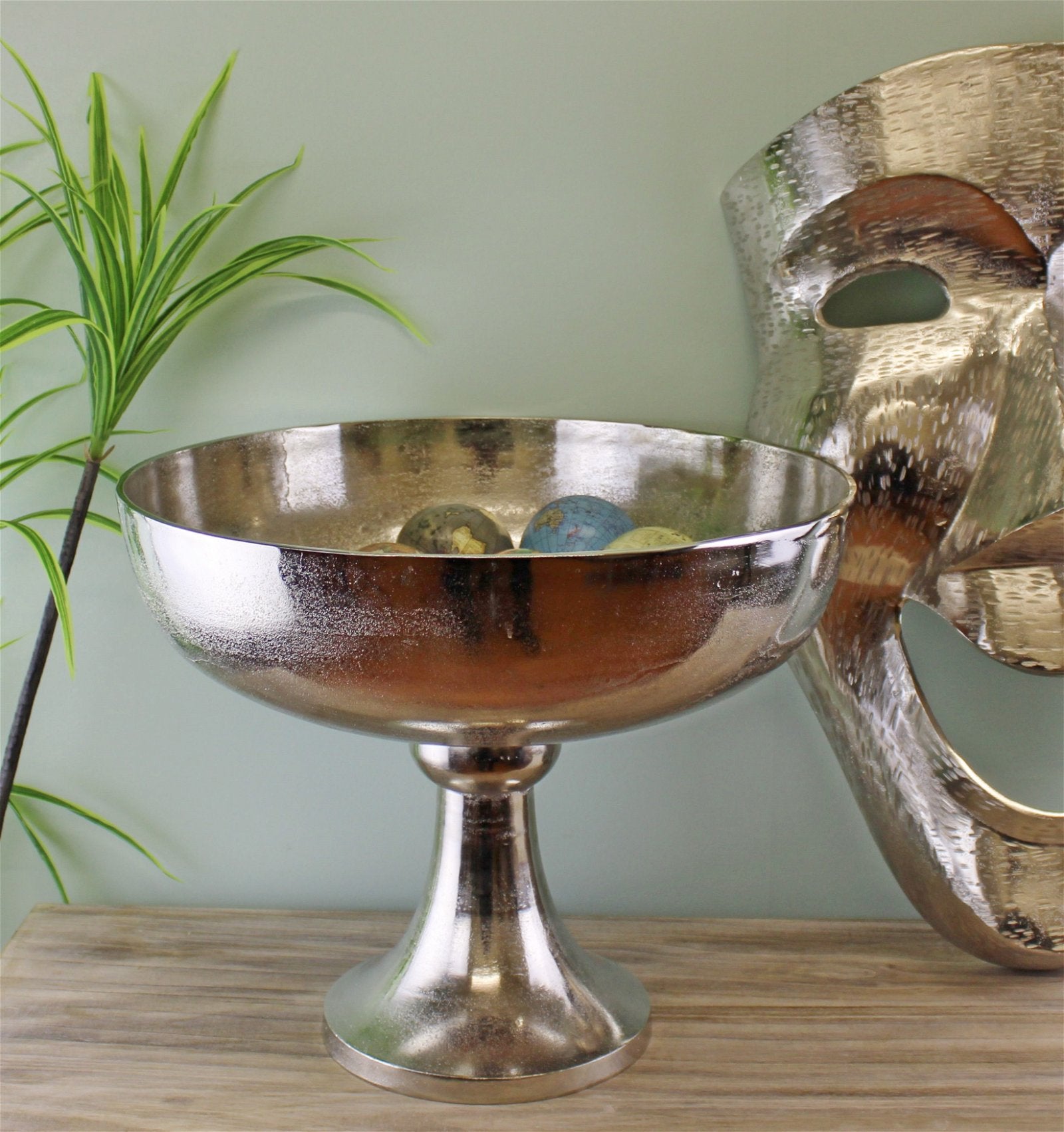Silver Metal Bowl On Stand, 42x35cm