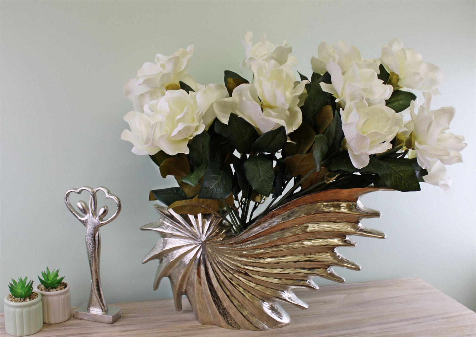 Large Silver Metal Star Burst Vase