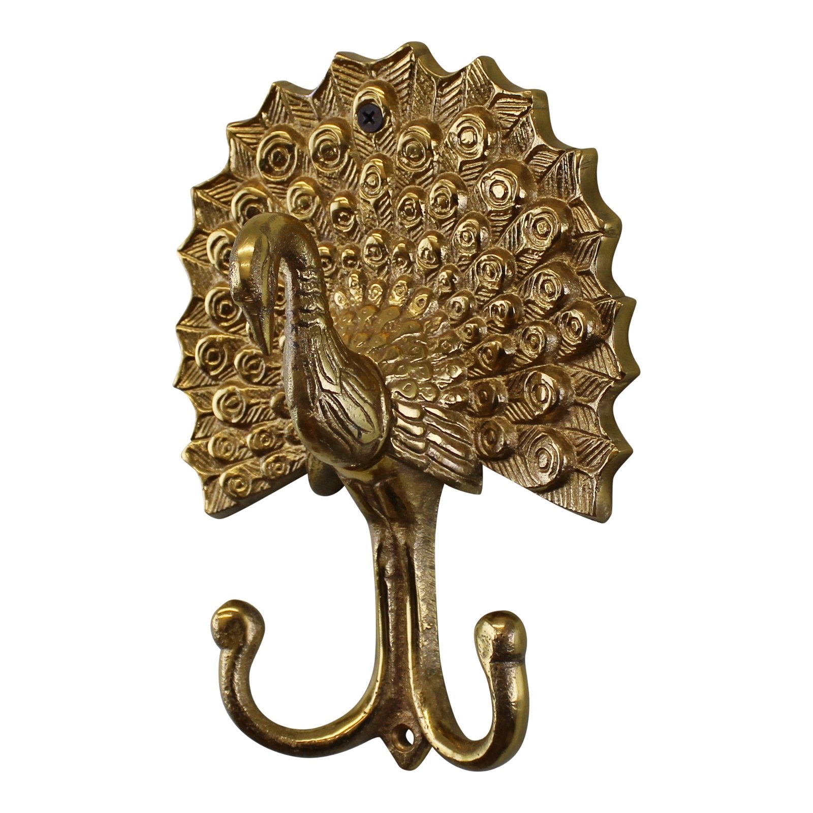 Medium Gold Metal Peacock Double Coat Hook