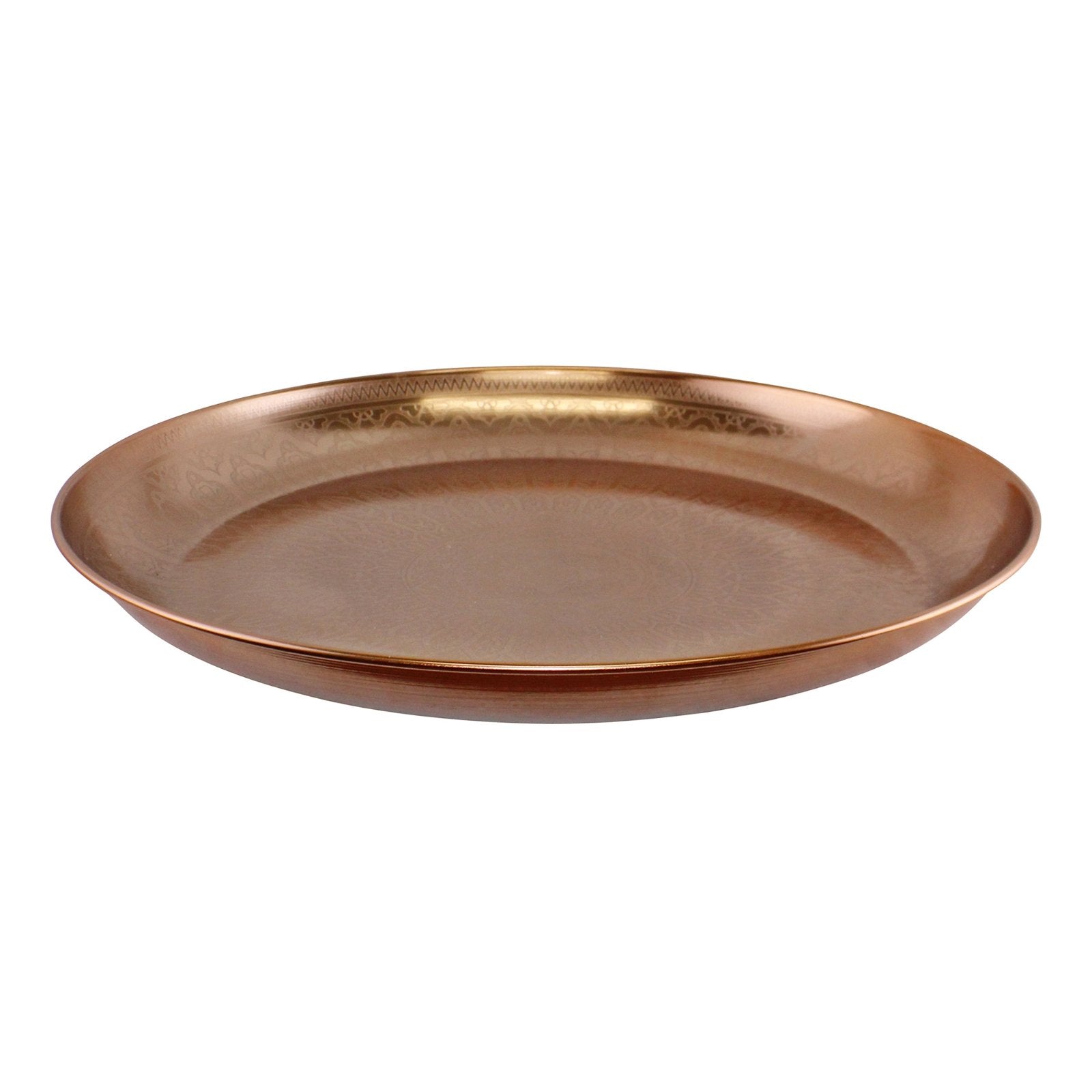 Large Decorative Copper Metal Tray With Etched Design, 42cm