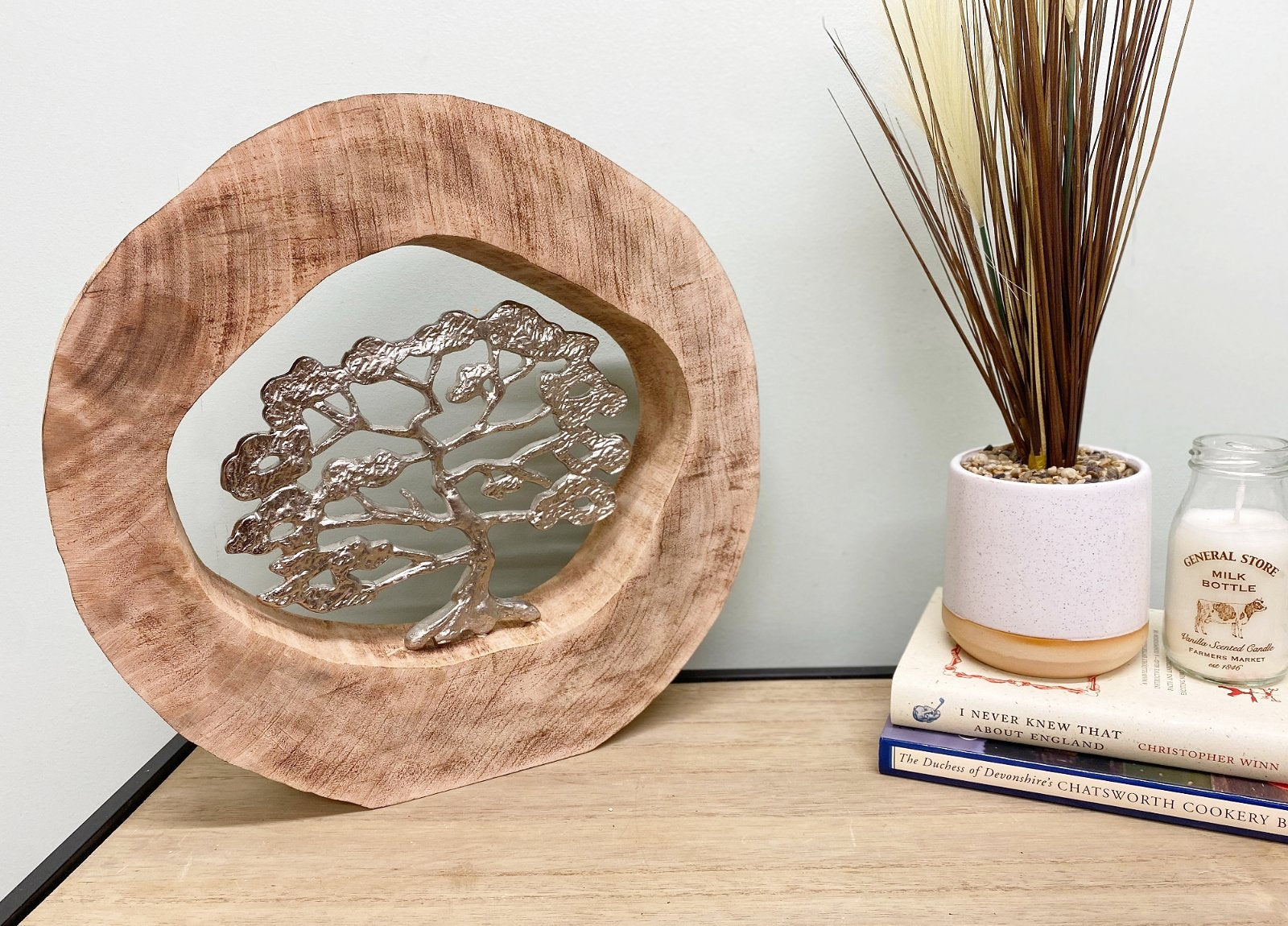 Silver Tree In Log Decoration 35.5cm