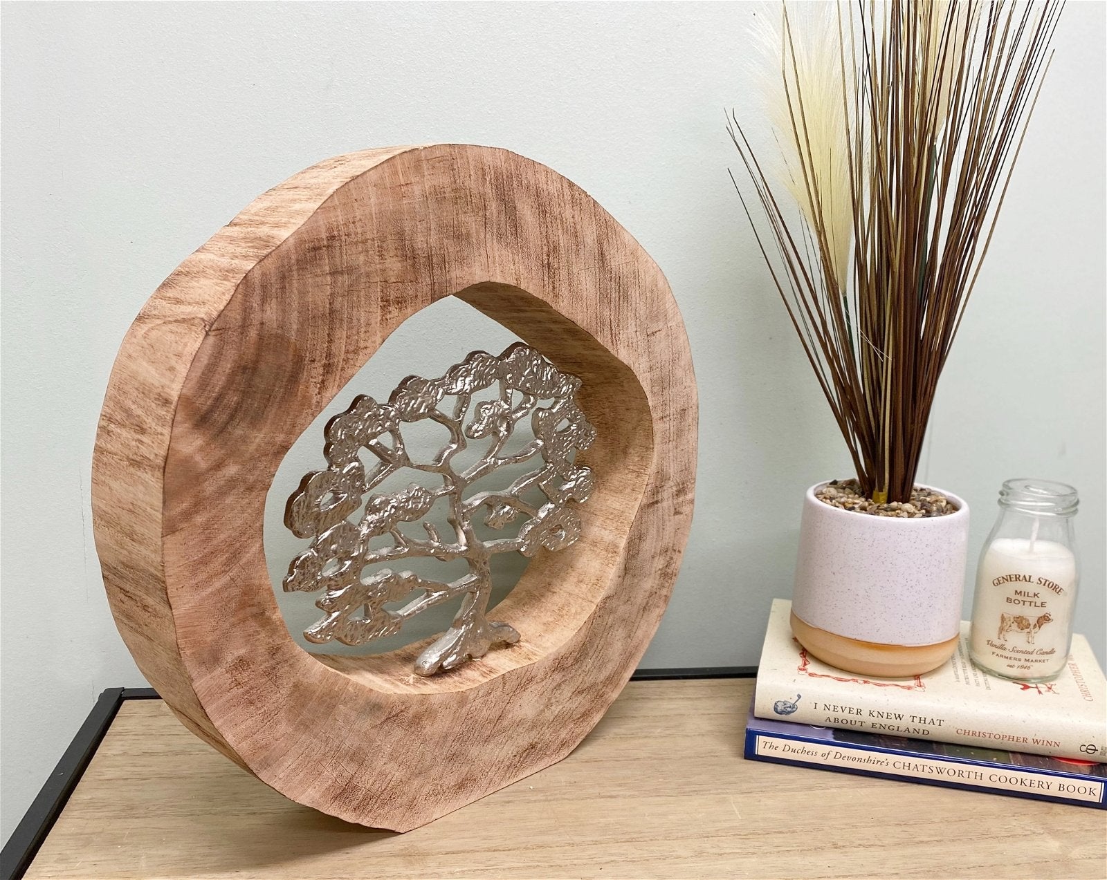 Silver Tree In Log Decoration 35.5cm