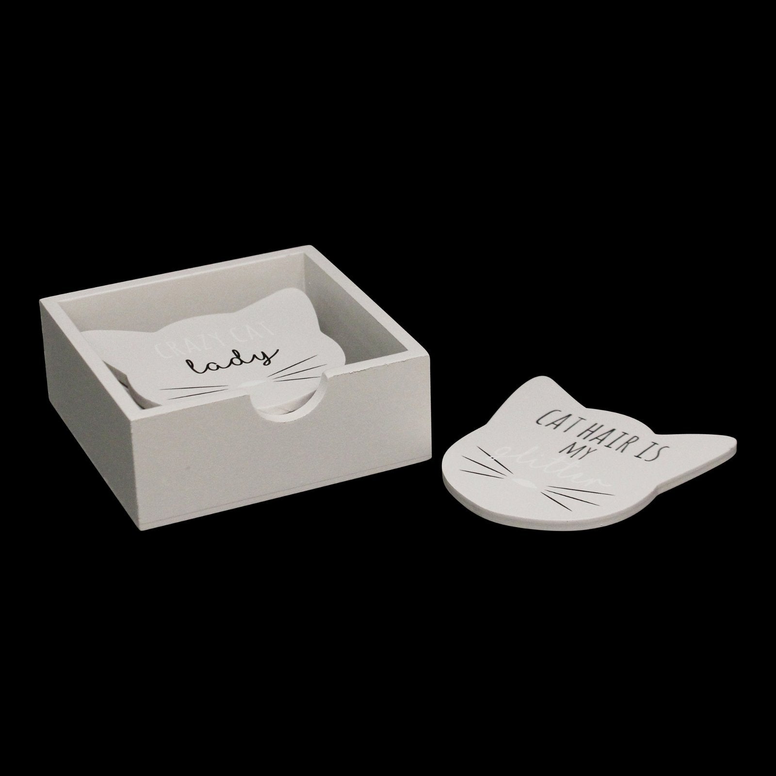 Set of 6 Cat Shaped Coasters With Assorted Quotes