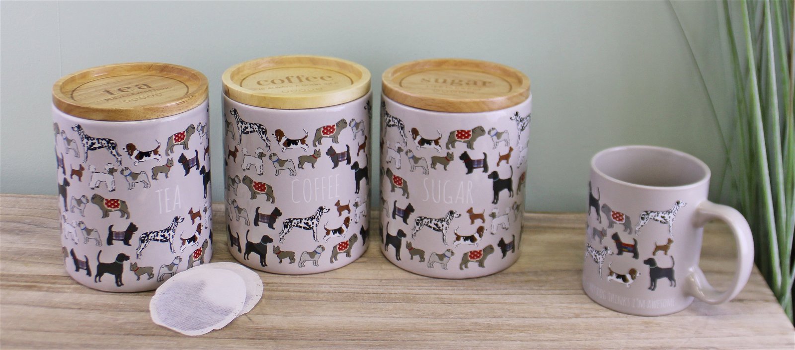 Ceramic Dog Design Tea,Coffee & Sugar Canisters