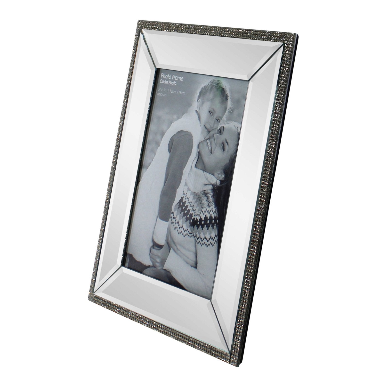 5 x 7 Mirrored Freestanding Photo Frame With Crystal Detail