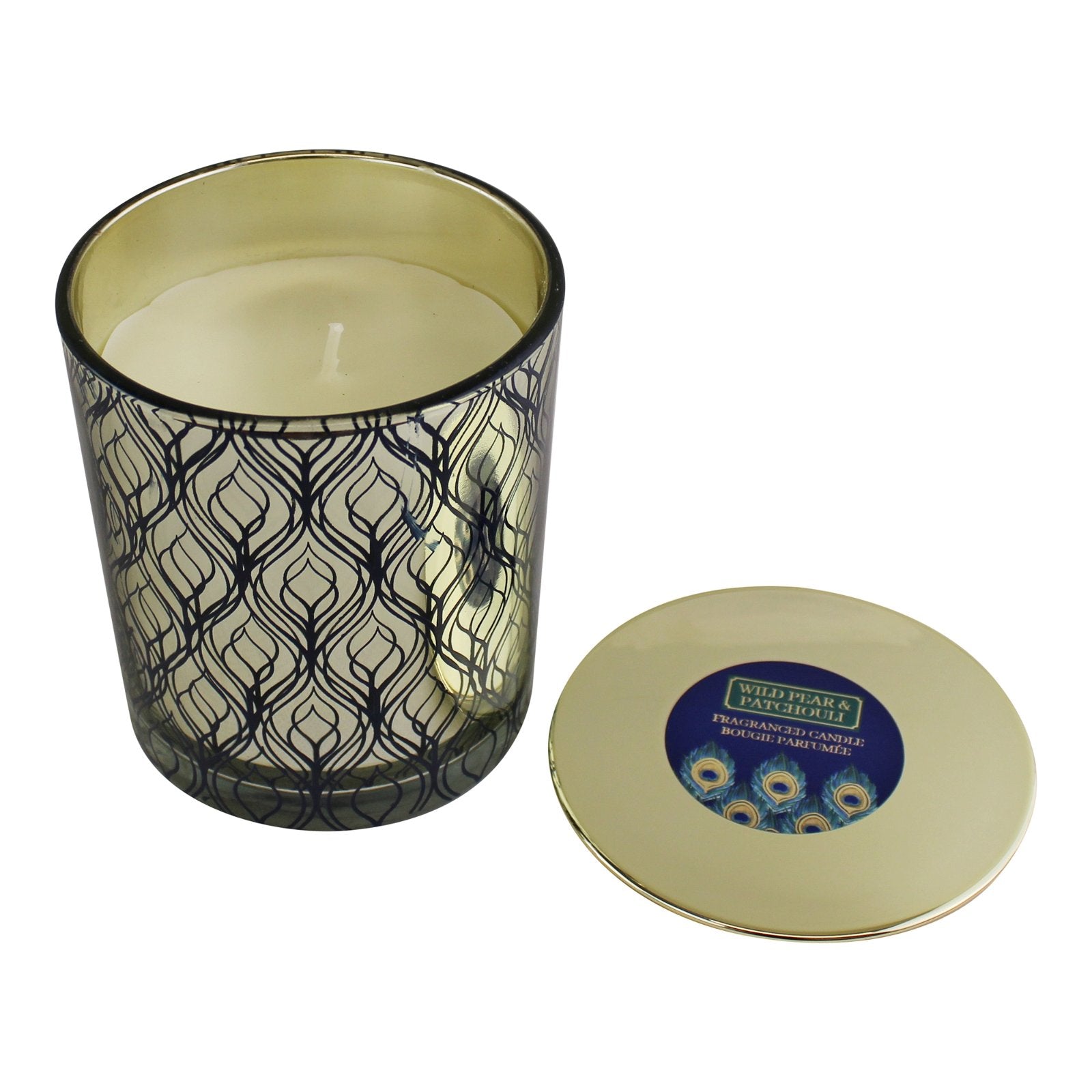 Large Peacock Glass Candlepot With Lid, Wild Pear & Patchouli