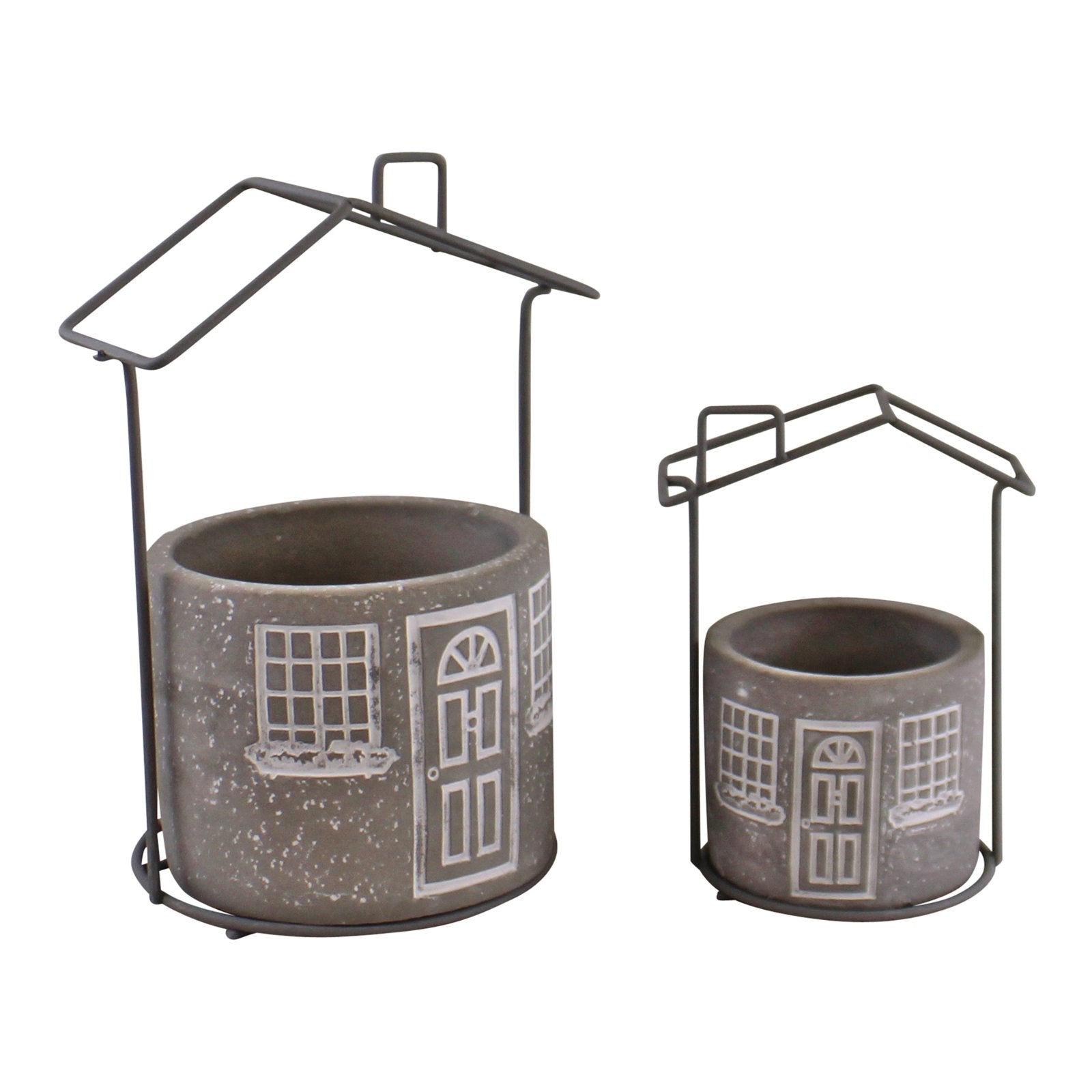 Set of 2 Cement House Planters, Round