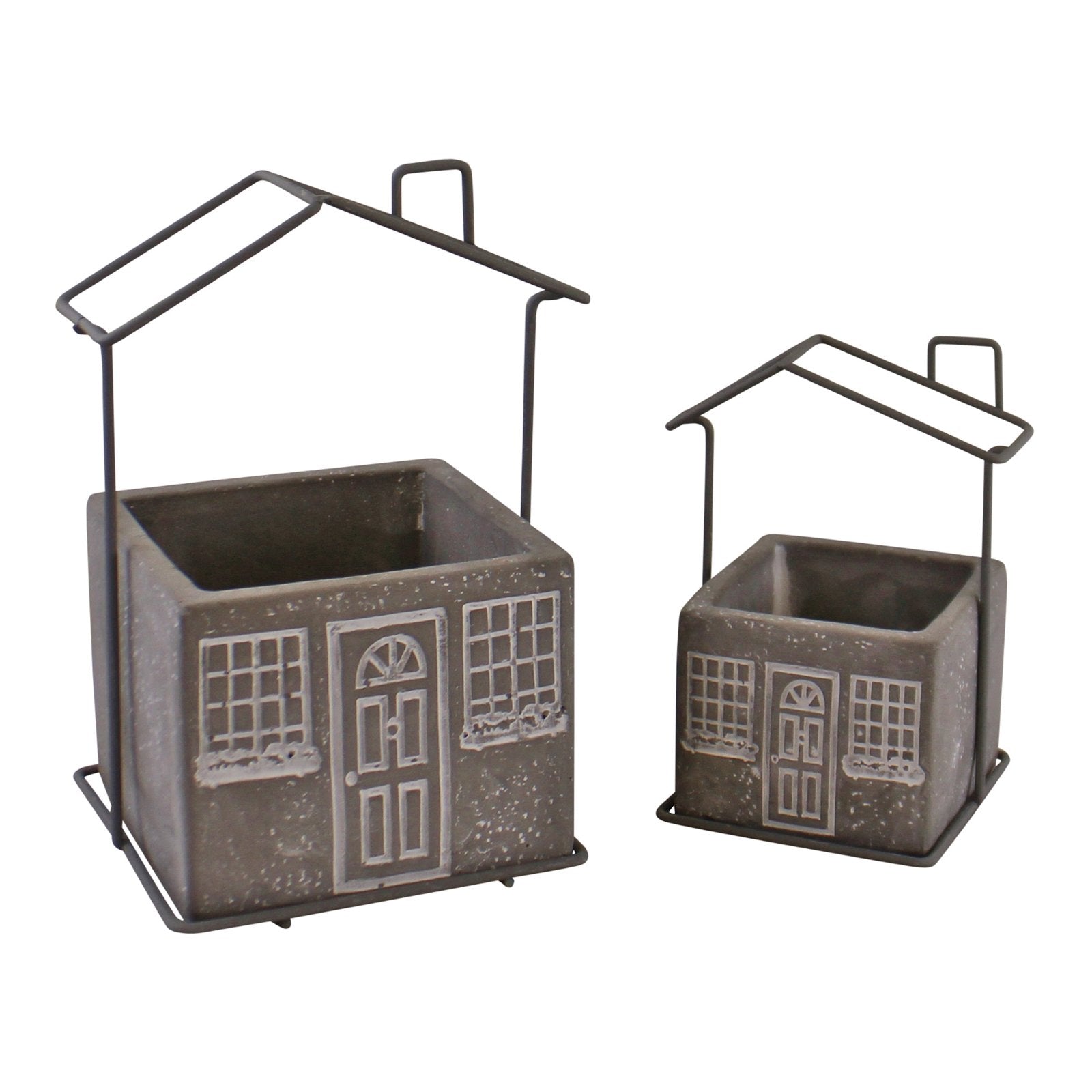 Set of 2 Cement House Planters, Square