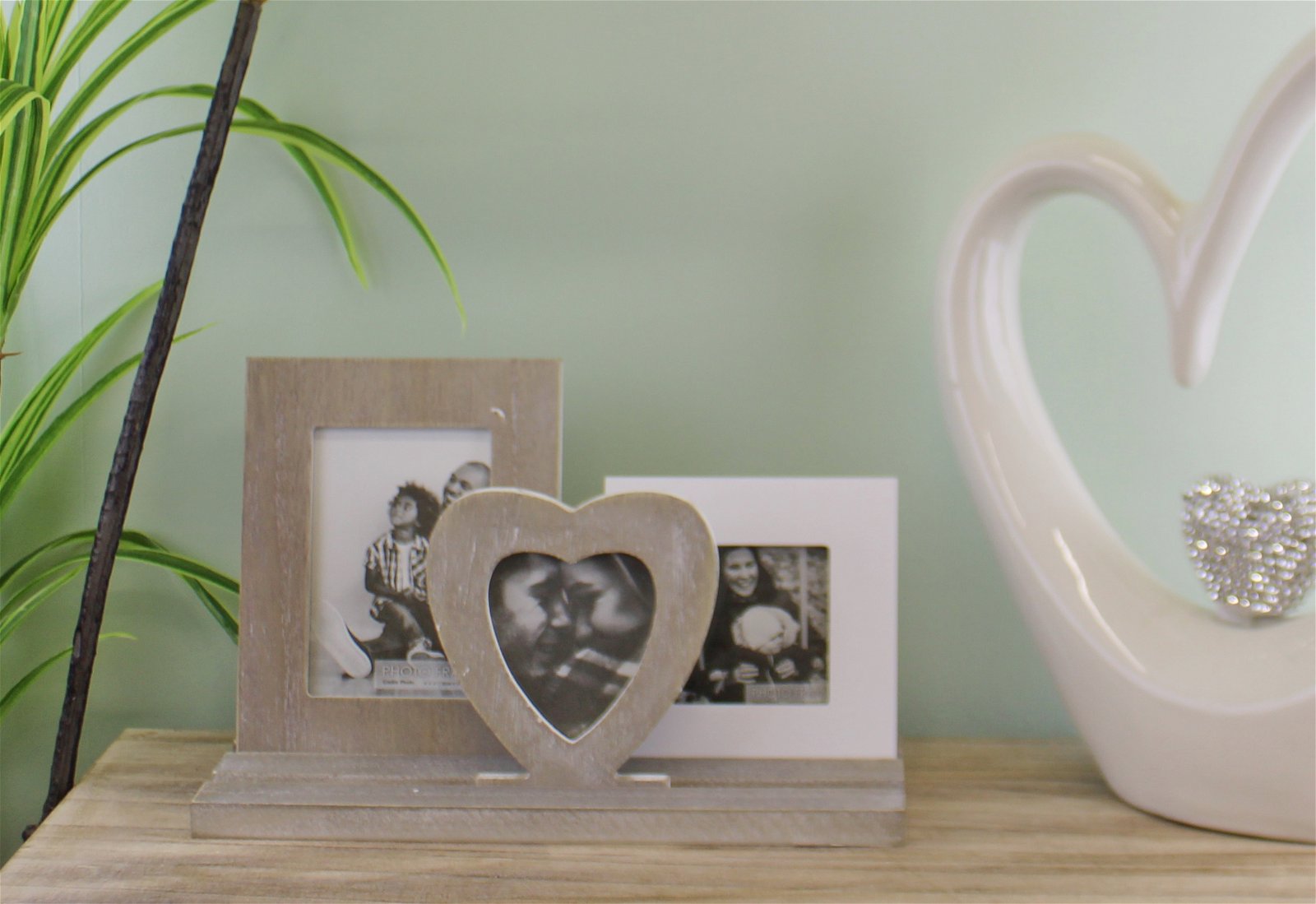 Rustic Wooden Triple Photo Frame On Tray