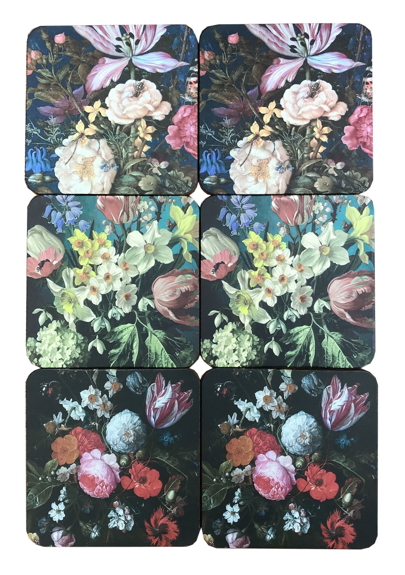 Pack Of Six Dutch Floral Coasters In Gift Box