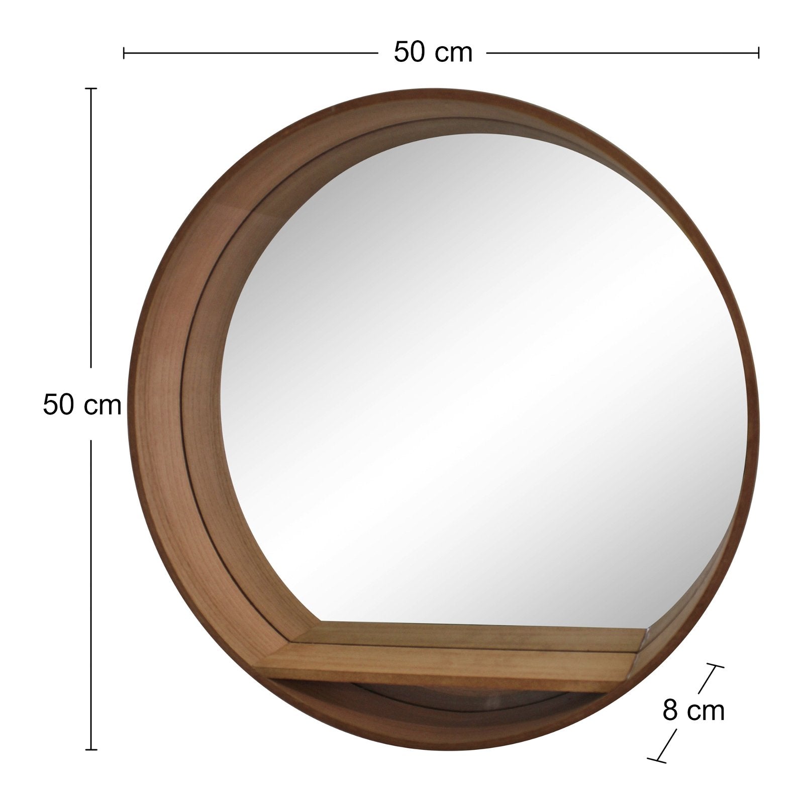 Wooden Mirrored Wall Shelf 50cm