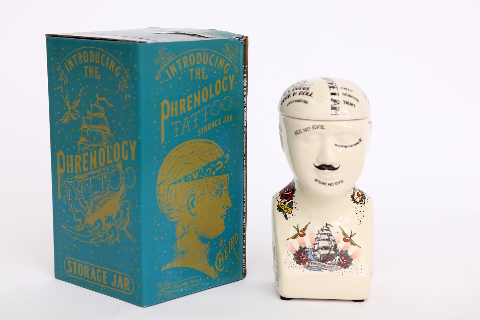 Ceramic Phrenology Head Storage Small