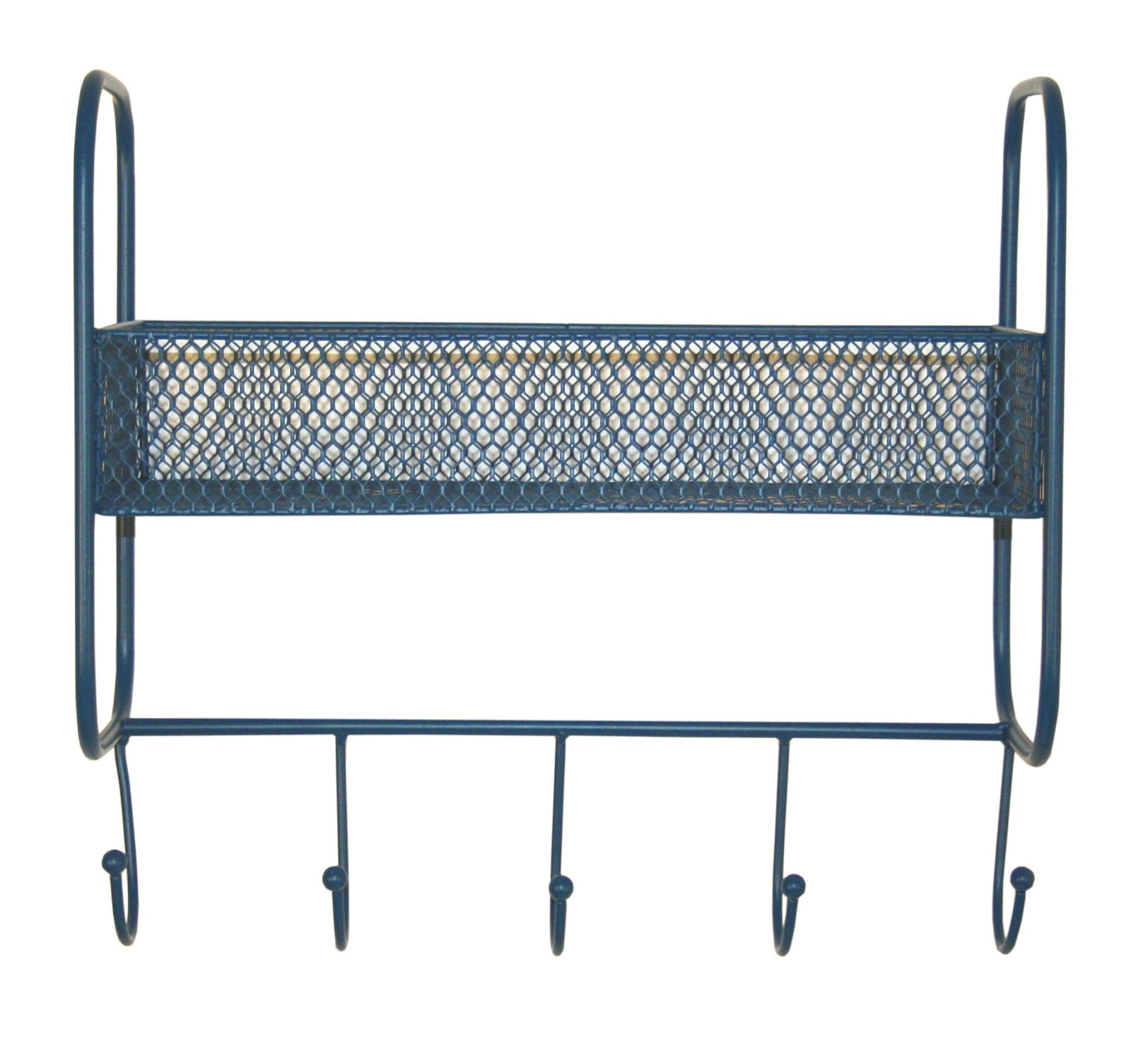 Mesh Wall Shelf With 5 Hooks Blue