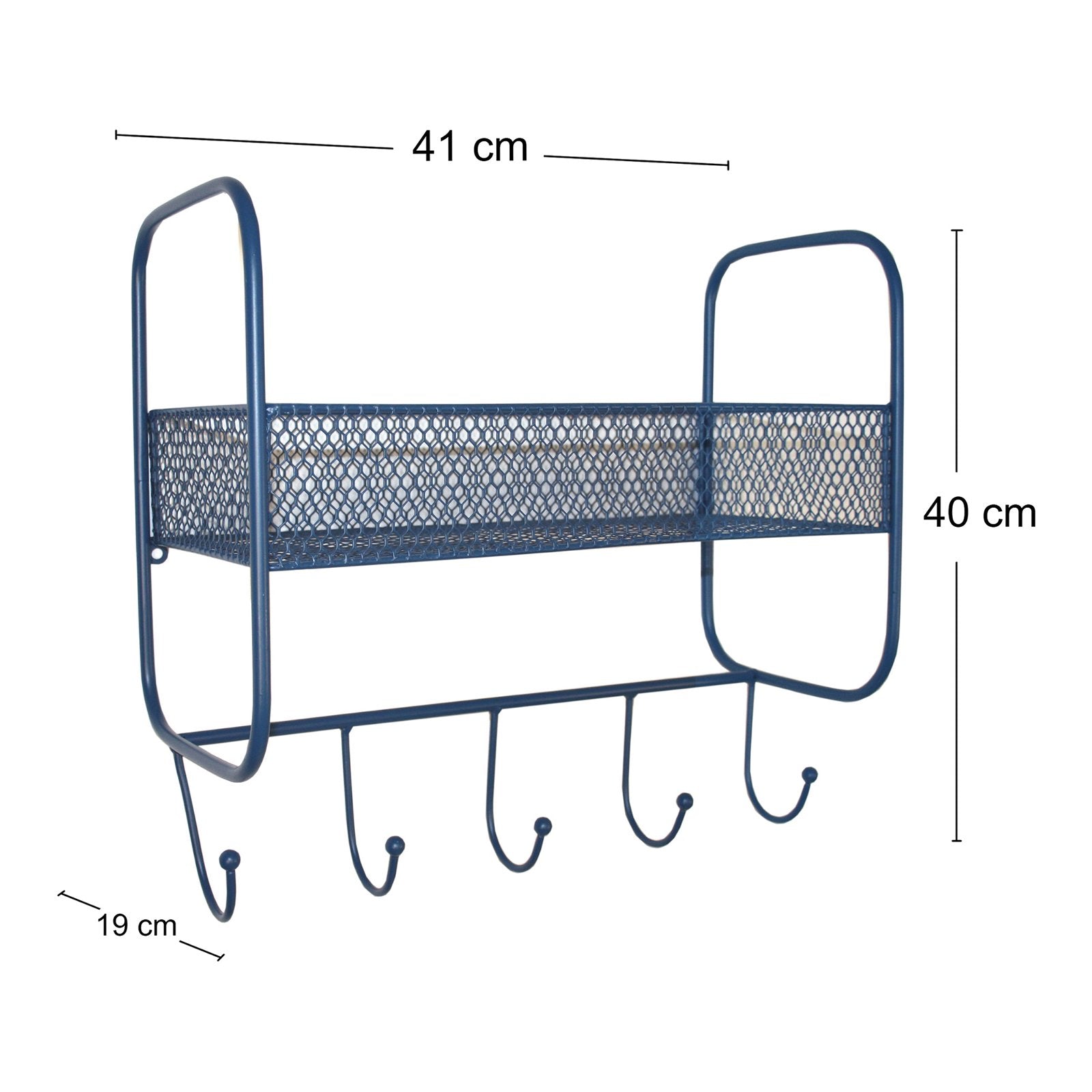 Mesh Wall Shelf With 5 Hooks Blue
