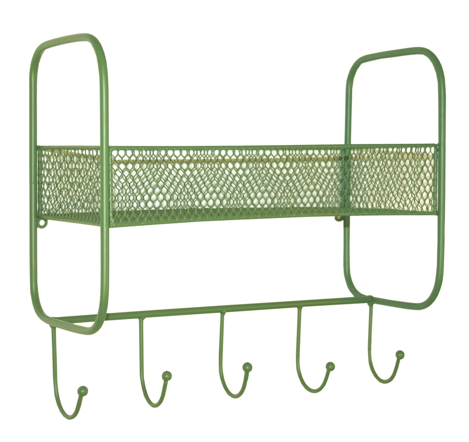 Mesh Wall Shelf With 5 Hooks Green