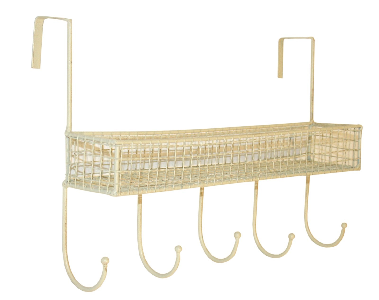 Mesh Over Door Shelf With 5 Hooks Cream
