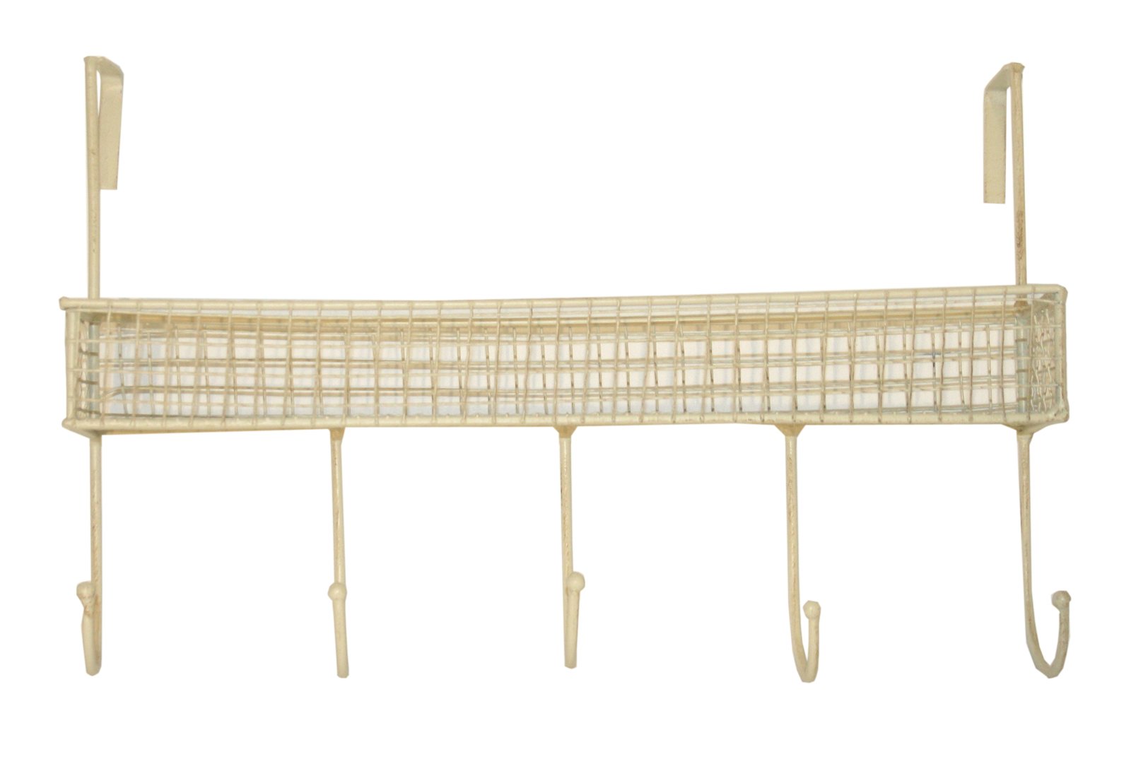 Mesh Over Door Shelf With 5 Hooks Cream