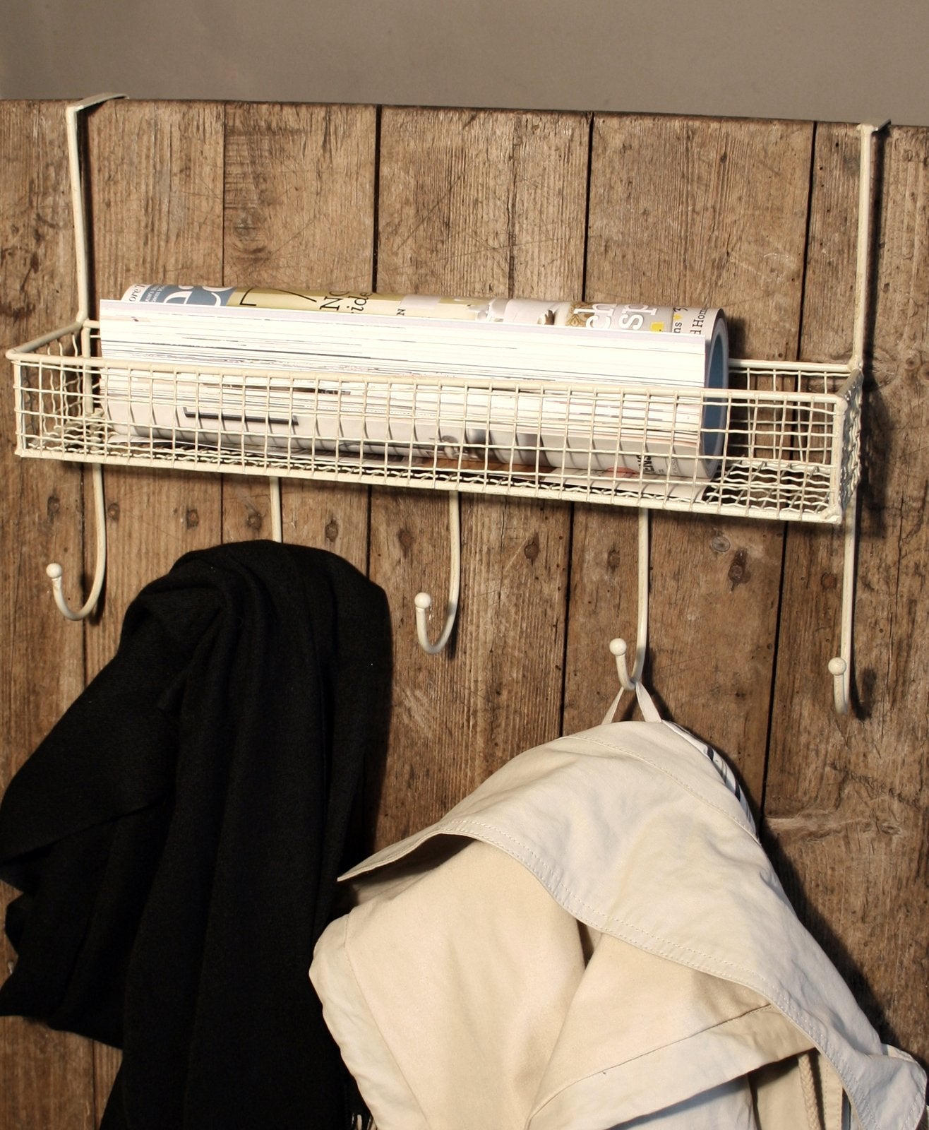 Mesh Over Door Shelf With 5 Hooks Cream